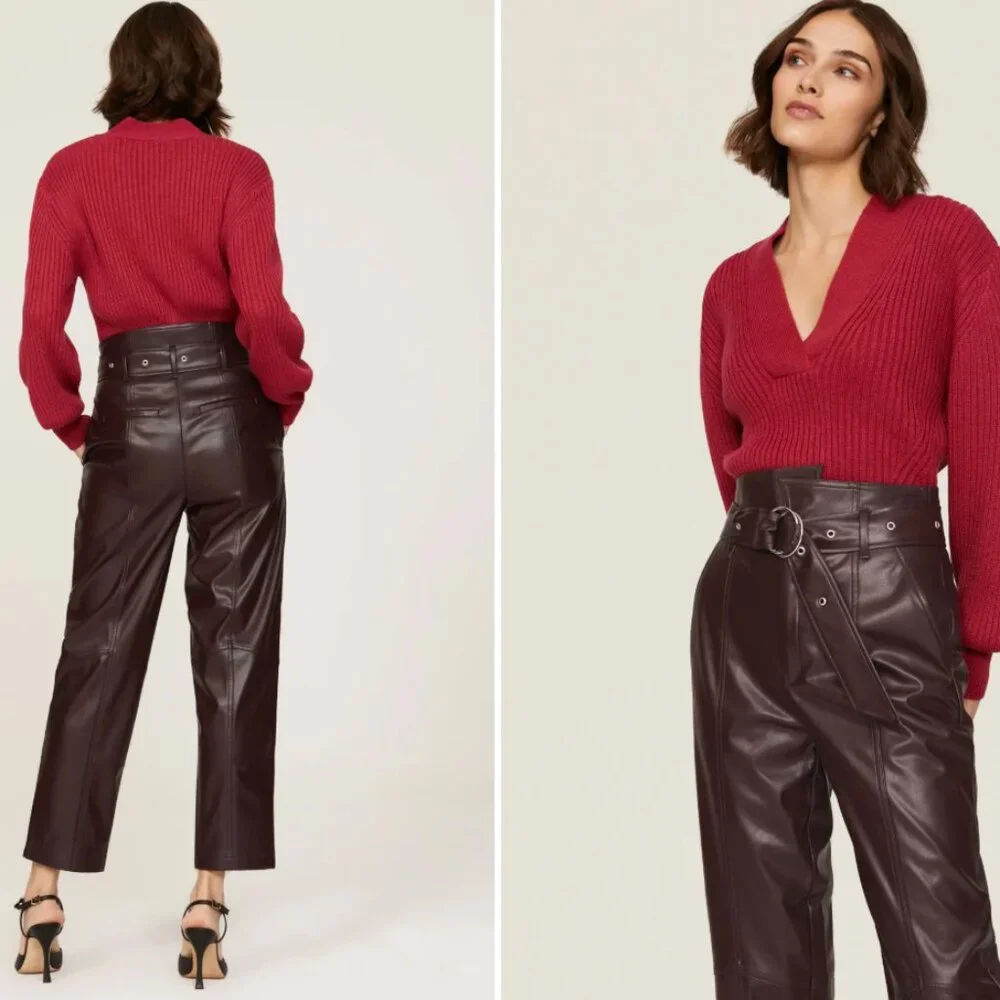 Marissa Webb x RTR Split-Hem Faux Leather Pants – Purple – Size 6 - Picture 5 of 10